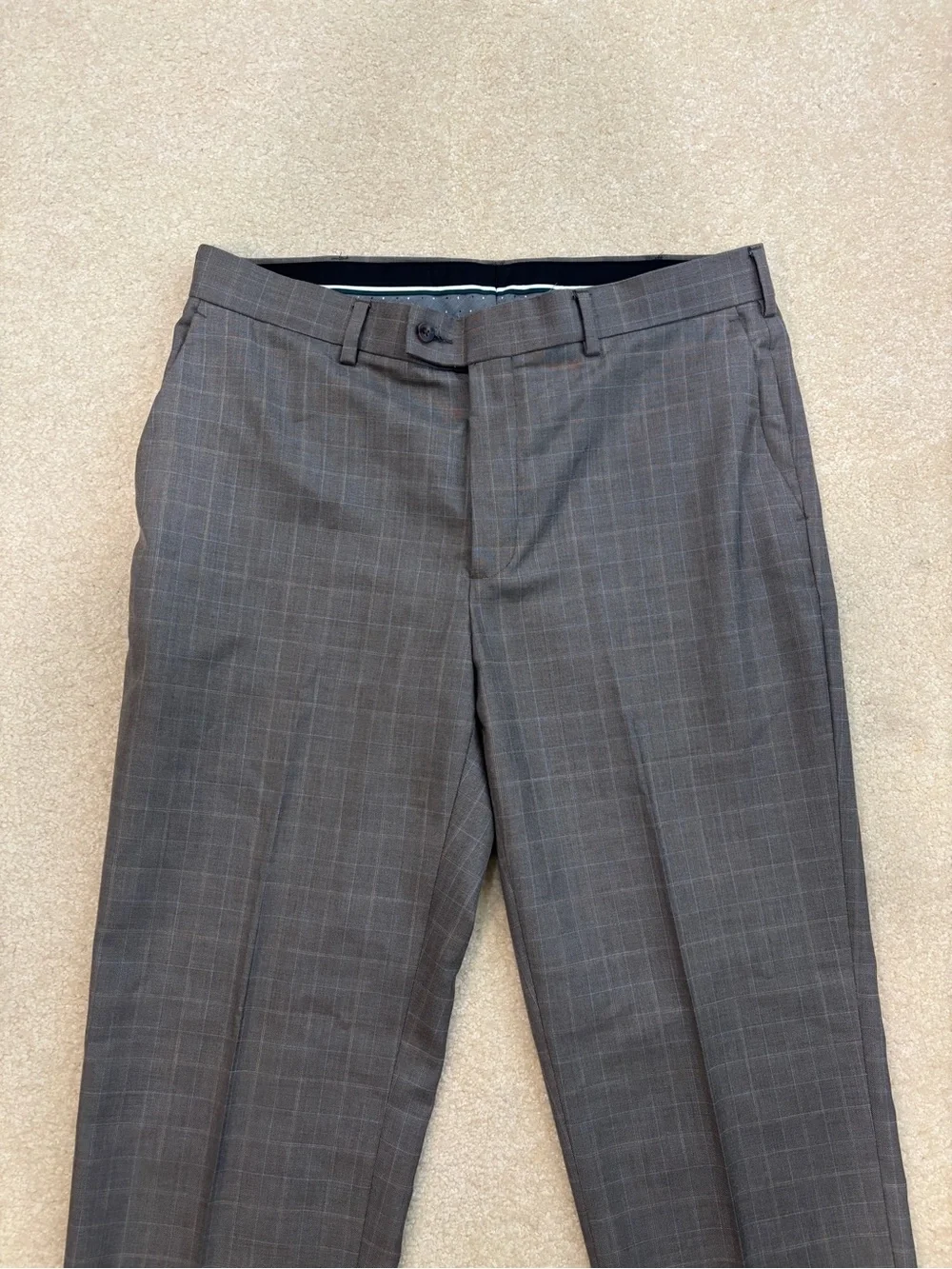 Perry Ellis Plaid Gray Brown Dress Pants Size 34
